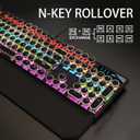 Camiysn Typewriter Style Mechanical Gaming Keyboard, Black Retro Punk Gaming Keyboard with RGB Backlit, 104 Keys Blue Switch Wired Cute Keyboards, Round Keycaps for Windows/Mac/PC