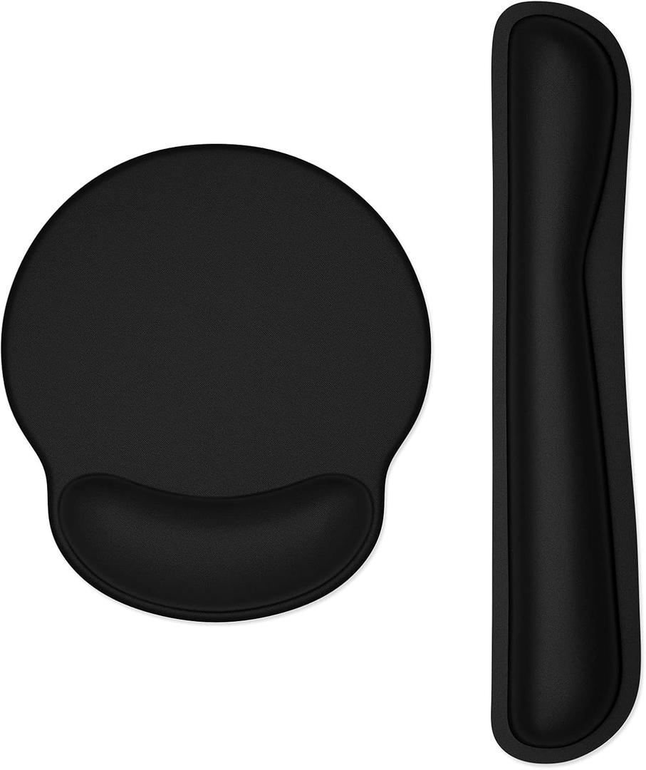 Dapesuom Keyboard Wrist Rest and Mouse Pad with Wrist Support, Memory Foam Cushion for Keyboard and Mouse Set, Ergonomic Desktop Pad Rests with Non Slip Base for Easy Typing & Pain Relief, Jet Black