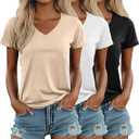 Ficerd 3 Pack Women’s V Neck T Shirts, Cap Sleeve Summer Casual Tops Loose Fit Short Sleeve Tees 2025 Trendy Shirts, M