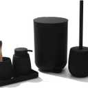 Black Bathroom Accessories Set with Small Trash Can 3 Liter/0.8 Gallon,Toothbrush Holder,Soap Dispenser,Vanity Tray,Toilet Brush and Holder Black 5pcs