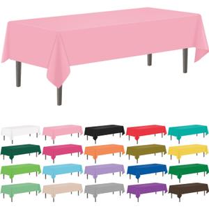 YSYJ 12 Pack Pink 54 x 108 Inch Disposable Plastic Tablecloths Rectangular Table Cloth Plastic Table Cover for Parties