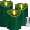Flameless Candles Lights, Set of 3 Flickering LED Candles with Remote & Timer, Dimmable Electric Pillar Candles Battery Operated, Green Candles for Home St. Patricks Day Christmas Decor (Green)