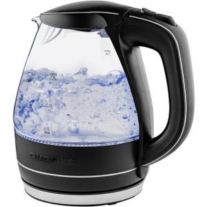 OVENTE Electric Kettle, 1.5L Borosilicate Glass Countertop Water Heater and Boiler for Coffee or Tea, BPA-Free, Auto Shut-Off, Boil-Dry Protection, Removable and Washable Spout Filter, Black KG83B