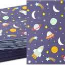 BLUE PANDA 50 Pack Rocket Ship Napkins for Outer Space Decor and Space Themed Birthday Party Decorations (5 x 5 In Blue Napkins)