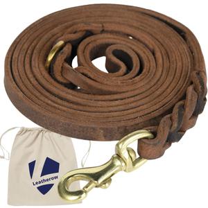Leather Dog Leash 6 FT Long x 1/2 Inch Wide, Strong Heavy Duty Genuine Leather Braided Dog Training Leash, Soft and Comfortable Leather Leash for Dogs (Brown)