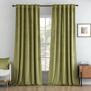 MIULEE Velvet Curtains 96 inches 2 Panels - Luxury Room Darkening Curtains for Bedroom Living Room Thermal Insulated Super Soft Window Drapes Rod Pocket & Back Tab, Moss Green, W52 x L96 inches