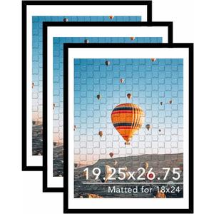 JCJMY 19.25x26.75 Puzzles Frame Set of 3, Display 18x24 with Mat or 19.25 x 26.75 without, Wall Hanging 19.25 by 26.75 Picture Frame for Poster Photo Canvas Picture Puzzles, 3 Pack, Black