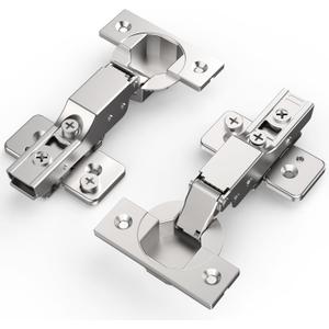 60 Pack Frameless Half Overlay Soft Close Concealed Hinges, Satin Nickel, Self Closing, 105 Open Angle 3D Adjustment, Stop 85  105 Degrees, Clip On, Stainless Steel for Cabinet Door
