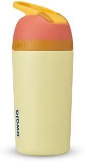 Owala Kids Flip Insulated Stainless-Steel Water Bottle with Straw and Locking Lid, 14-Ounce, Orange/Yellow (Misty Horizon)