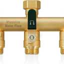 3 Way Hose Splitter, Heavy Duty Full Flow Garden Water Hose Bib Spigot Splitter, Brass Rust and Freeze Resistant Outdoor Faucet Splitter, T Adapter Connector with 3/4 - Inch GHT Thread Green