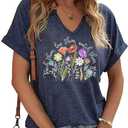 Teacher Shirts for Women Teach Them Love Them Watch Them Grow Wildflower T-Shirt Summer Inspirational Tops Teacher Gifts(Navy-5,M)