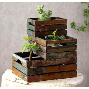 TIMRIS Set of 3 Rustic Distressed Wood Nesting Crates, Farmhouse Decorative Wooden Storage Boxes, Large Vintage Reclaimed Wood Baskets for Display (Random) TIMRIS Set of 3 Rustic Distressed Wood Nesting Crates, Farmhouse Decorative Wooden Storage Boxes, Large Vintage Reclaimed Wood Baskets for Display (Random)