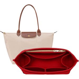OPPOSHE Purse Organizer Insert for Longchamp Le Pliage, Premium Felt Long Champ Bag Handbag Women, Tote Organizer Insert with 9 Compartments (Large, Red) (L-11.5*7.5*9.7in)