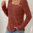 AUTOMET Womens Long Sleeve Shirts Fall Tops Fashion Outfits 2025 Asymmetric Square Neck Sweaters Dressy Casual Tunic Clothes (Medium, Caramel)