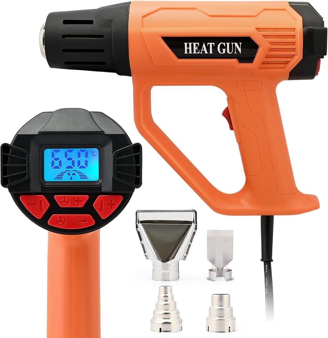 FOSHIO Heat Gun 2000W Hot Air Gun Kit with Large Digital LCD Display Variable Temperature Control 122~120250- 650with 4 Nozzles, Overload Protection for Vinyl Wrap, Crafts, Shrink Tubing