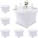Fitted Table Cloth Round Cover 4ft-Spandex Elastic Table Covers 6 Pack 48 Inch-White Small Stretch Folding Tablecloth for Weddings Banquets Restaurant Event Parties Vendor Stand Tables