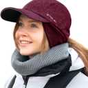TOP-EX M/L/XL Unisex Water-Repellent Baseball Cap with Ear Flap Ponytail Hole Reflective Winter Hat Fleece Lining Hat (Red)