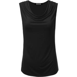 Women's Cowl Neck Ruched Draped Sleeveless Stretchy Blouse Casual Tank Top (Made in USA) (1X, Phi419-black)