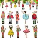 50 Pcs Christmas Wooden Nutcracker Ornaments Wood Hanging Nutcrackers Christmas Tree Hanging Decoration Wooden Ballerina Soldier King Mouse with Ropes for Christmas Tree Home Decor