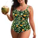 Zando Plus Size Bathing Suit for Women One Piece Swimsuit Athletic Shapewear Spaghetti Strap Swim Suits Tummy Control Swimsuit One Piece Beach Swimwear Green Print 18 3XL