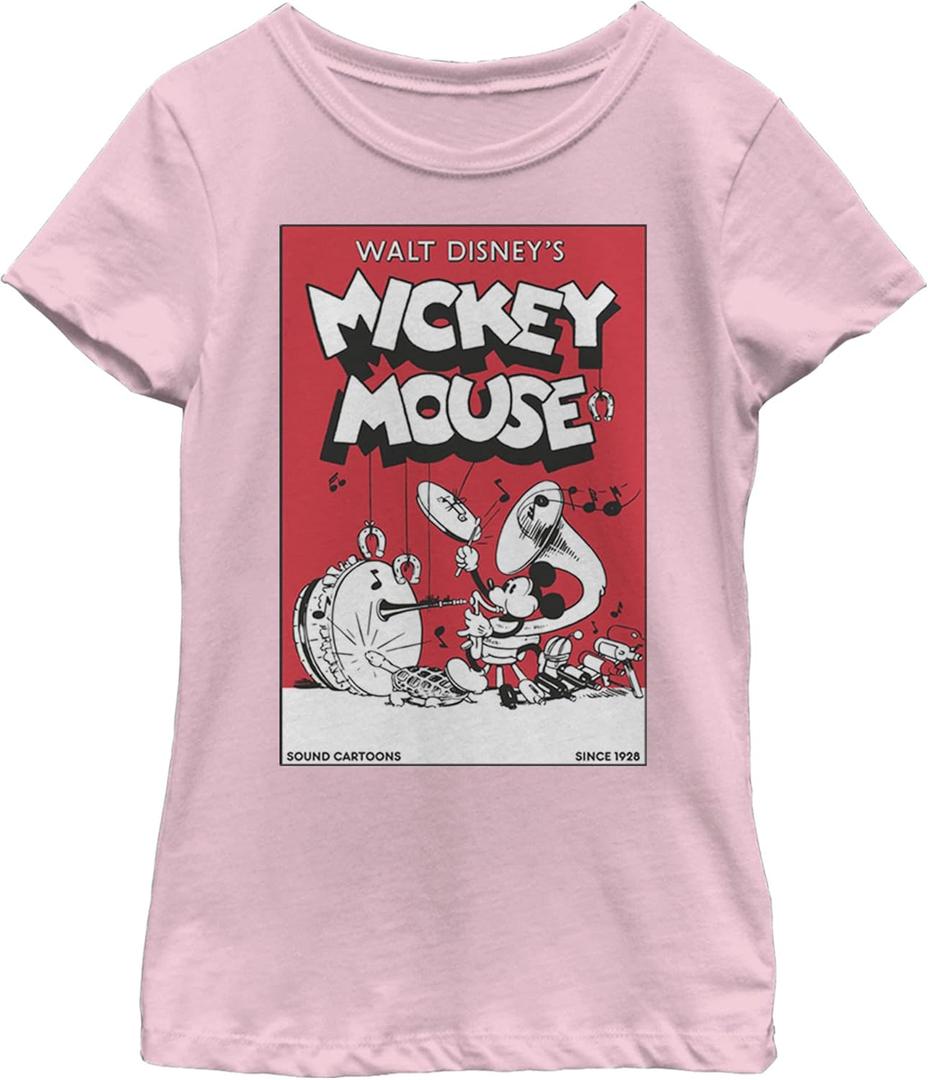 Disney Characters Mickey Band Comic Girl's Solid Crew Tee (S)