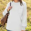 WIHOLL Womens Long Sleeve Shirts Fall Tops Casual Crewneck Loose with Pocket Trendy Clothes (White, M)