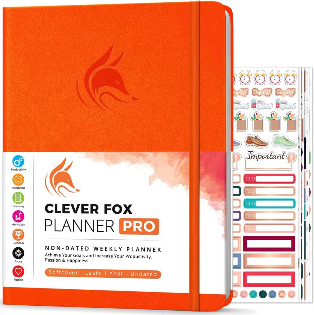 Clever Fox Planner PRO  Weekly & Monthly Life Planner to Increase Productivity, Time Management and Hit Your Goals, 8.5x11 (Orange)