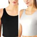 tagunop Women's Sleeveless Tank Tops Scoop Neck Basic Cami Tee Shirts Casual Ribbed Slim Fitted Top (White, XS)