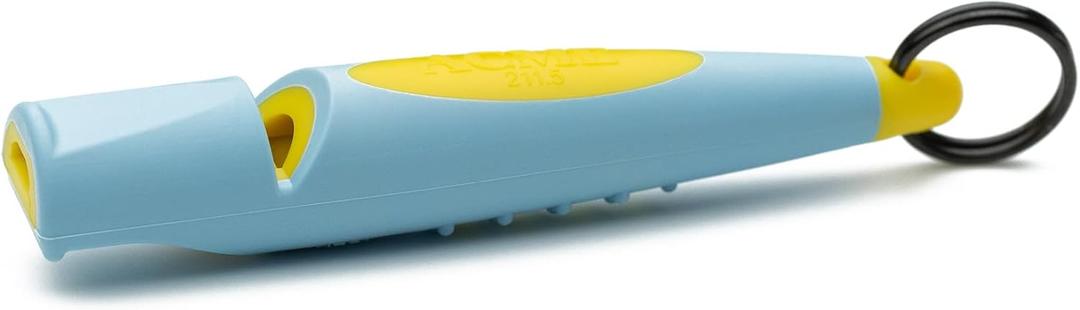 ACME Alpha 210.5 Professional Dog Training Whistle with Enhanced Ergonomic Grip. BPA-Free Plastic. 110 dBA. Standardized Frequency for Smaller Dogs. Weatherproof. Made in The UK (Baby Blue on Yellow)