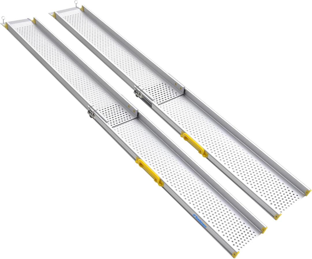 Ruedamann 8FT Portable Wheelchair Ramp, 600 lbs Per Pair Capacity, Adjustable Aluminum Ramps for Wheelchairs, 8" Width Wheelchair Ramps for Home Steps, Doorways, Curbs