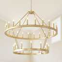 HHR 48" Gold Wagon Wheel Chandelier 2 Tiers, 36-Light Large Farmhouse Chandelier for High Ceilings, Round Rustic Pendant Light Fixture for Foyer, Entryway, Dining Room, E12