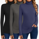 Huukeay 3 Pcs Women's Turtleneck Basic Long Sleeve Shirts Thin Slim Fit Soft Pullover Tops Fall Winter.XL