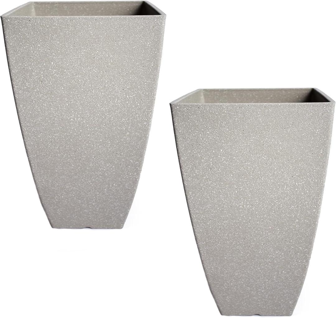 RUBBER BOND Plant Pots 2 Pack - Modern Indoor/Outdoor Planters for Home Decor - Weather-Resistant Large Flower Pots - Lightweight 22 Inches Tall Planters - Grey Concrete Color Square Pots for Plants, 54 cm