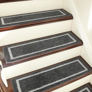 COSY HOMEER Soft Stair Treads Non-Slip Carpet Mat 28inX9in Indoor Stair Runners for Wooden Steps, Stair Rugs for Kids and Dogs, 100% Polyester TPE Backing 7pcs,Black