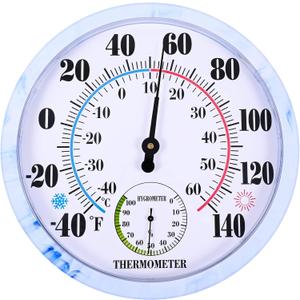 10'' Indoor Outdoor Thermometer Hygrometer, Wall Thermometer Hygrometer Analog, Battery Free Outdoor Thermometer Large Numbers, Decorative Room Thermometer Indoor