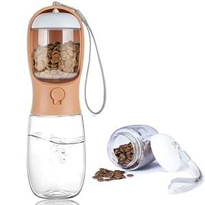 AVELORA Portable Dog Water Bottle with Food Container, 15oz Leak-Proof Pet Water Dispenser for Dogs, Cats, Puppies, Built-in Activated Carbon Filter for Travel, Hiking, Walking, and Outdoor Activities