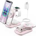 3 in 1 Magnetic Wireless Charging Station for Apple Devices, Fast Foldable Travel Mag-Safe Charger Stand with Night Light for iPhone 17 16 15 14 13 12 Series, Apple Watch/AirPods Pro, PK (Pink)