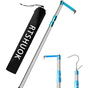6.3 Ft Truck Cargo Grabber Reach Retriever Tool, Expandable Heavy Duty Stainless Steel Truck Telescoping Pull Pole with Two Hooks for PickupTruck SUV Boat Accessories (Blue)
