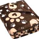 Dog Blanket, Soft Fleece Dog Blankets for Small Medium Dogs, Fluffy Flannel Pet Cat Puppy Blanket Mat Cover for Bed Couch, Cute Paw Print Throw Blanket for Dogs, Brown 40"X30"