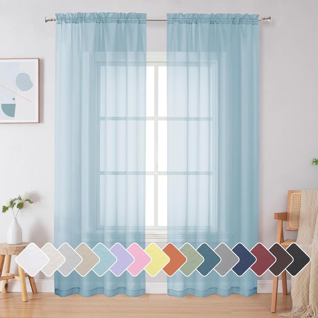 Simplebrand Sky Blue Sheer Curtains 84 Inches Long, Light Filtering Rod Pocket Solid Color Window Sheer Curtain Panels, Elegant Curtains & Drapes for Living Room, Bedroom 2 Panels (42" W x 84" L)