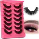 False Eyelashes Thick 8D Volume Wispy Faux Mink Lashes Cat-Eye 16 mm Dramatic Mink Lashes 7 Pairs Pack Eyelashes Multipack by FANXITON