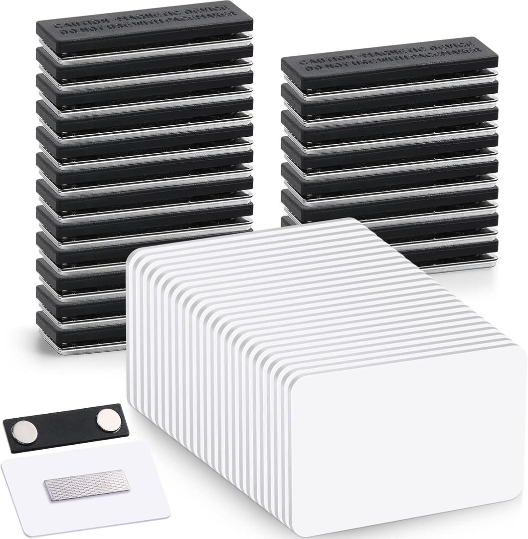 50 Set Name Tags Reusable Name Badge Magnet 3.4 x 2.1'' Blank Magnetic Badge Holder for Personalized Jacket Shirts DIY Kit Office School Supplies (Black)