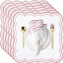 Hahafelt Cloth Napkins 18x18 Inches Scalloped Embroidery Cloth Napkins Washable Polyester Table Dinner for Hotel Restaurant Weddings Events Parties(Red,6 Set)