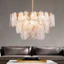 24in Gold Crystal Chandelier Modern Pendant Lighting 6-Light Round Crystal Chandeliers for Kitchen Island Cloud Glass Multi-Tier Light Fixture for Dining Room, Living Room, Kitchen