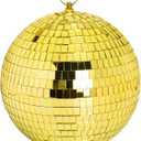 DJBoomy 8 Inch Hanging Mirror Disco Ball: Gold Disco Balls Decorations Mirror Ball with Hanging Ring for Party Decor Home Events DJ Parties