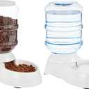 Amazon Basics Automatic Dog Cat Water Dispenser Gravity Feeder Set, Pack of 2, Small, 6-Pound Food Capacity, 1-Gallon, Gray