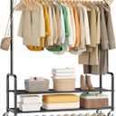 MISSLO Heavy Duty Clothes Rack with Shelves 46.5" Large Rolling Clothing Racks for Hanging Clothes, Garment, Coat, Black