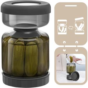 Luvan Pickle Jar with Strainer Flip, 34oz Pickle Container with Strainer, Upside Down Pickle Flip Jar,Glass Pickle Holder with Leakproof Airtight Lid, Hourglass Pickle Storage for Olive,Jalapeno-Grey