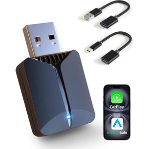 2026 Wireless Carplay Adapter-Android Auto Wireless Adapter 2 in 1, 5.4/6GHz Carplay Bluetooth Adapter Plug and Play Auto Reconnect, Mini Size with USB&Type-C Extension Cable,for iPhone & Android