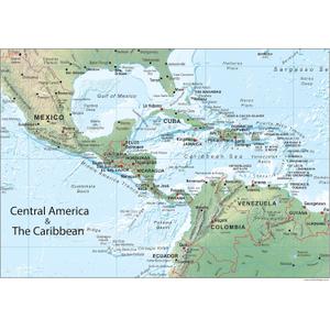 Central America and the Caribbean Physical Map - 39.3 x 27.5 inches  Paper Laminated